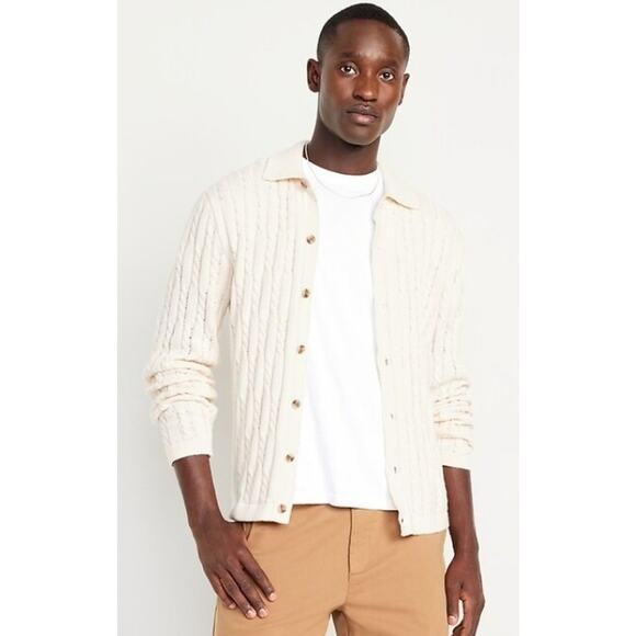 Old Navy Men Cable Knit Button Up Cardigan Sweater XL TALL Grandpa Preppy NEW - Picture 1 of 13